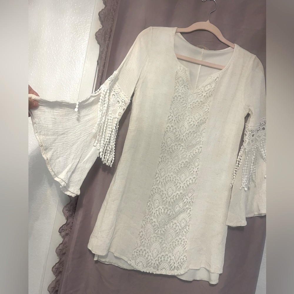 White with lace retro mini dress